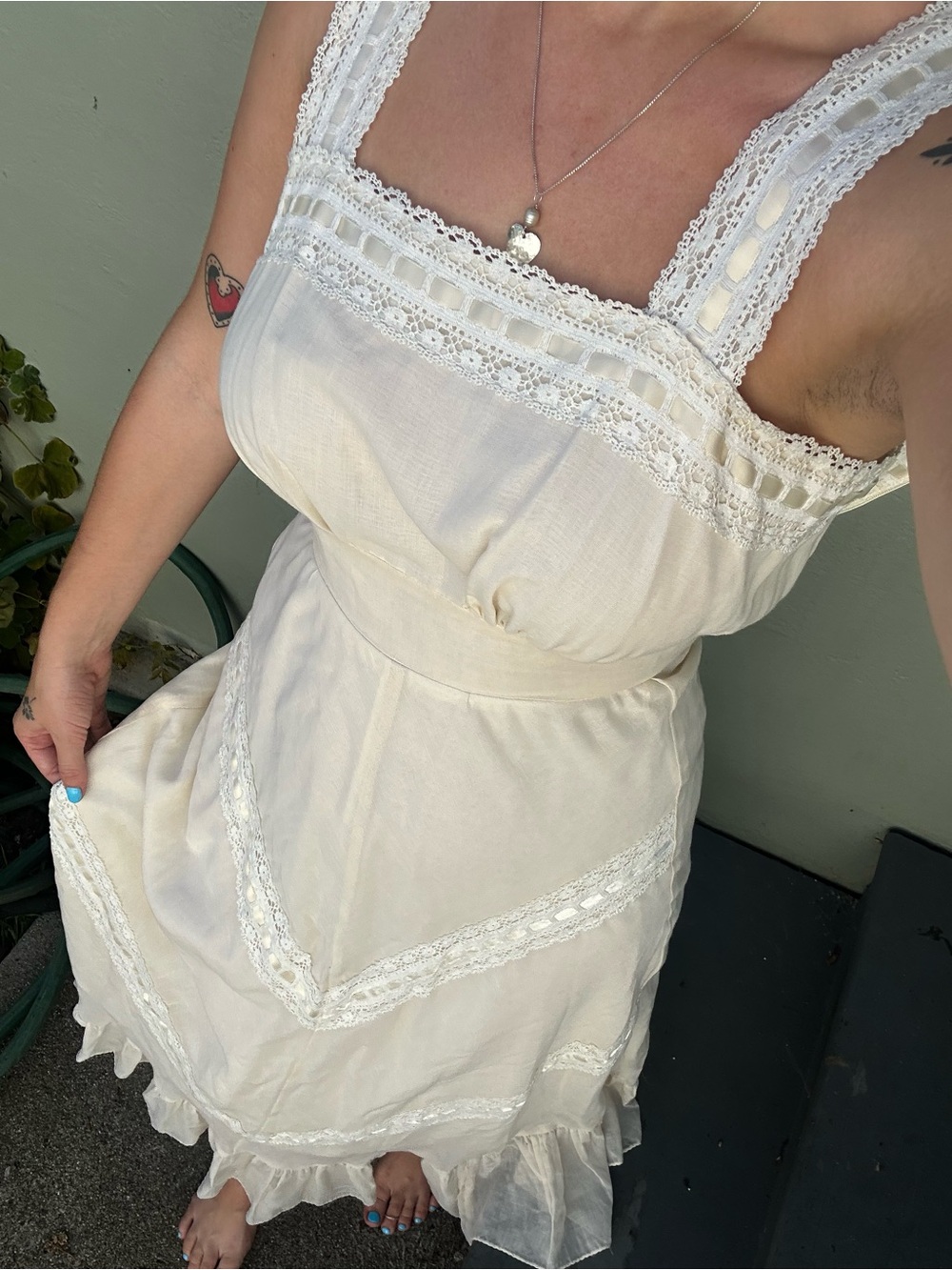 Cream Lace-Trim Maxi Dress